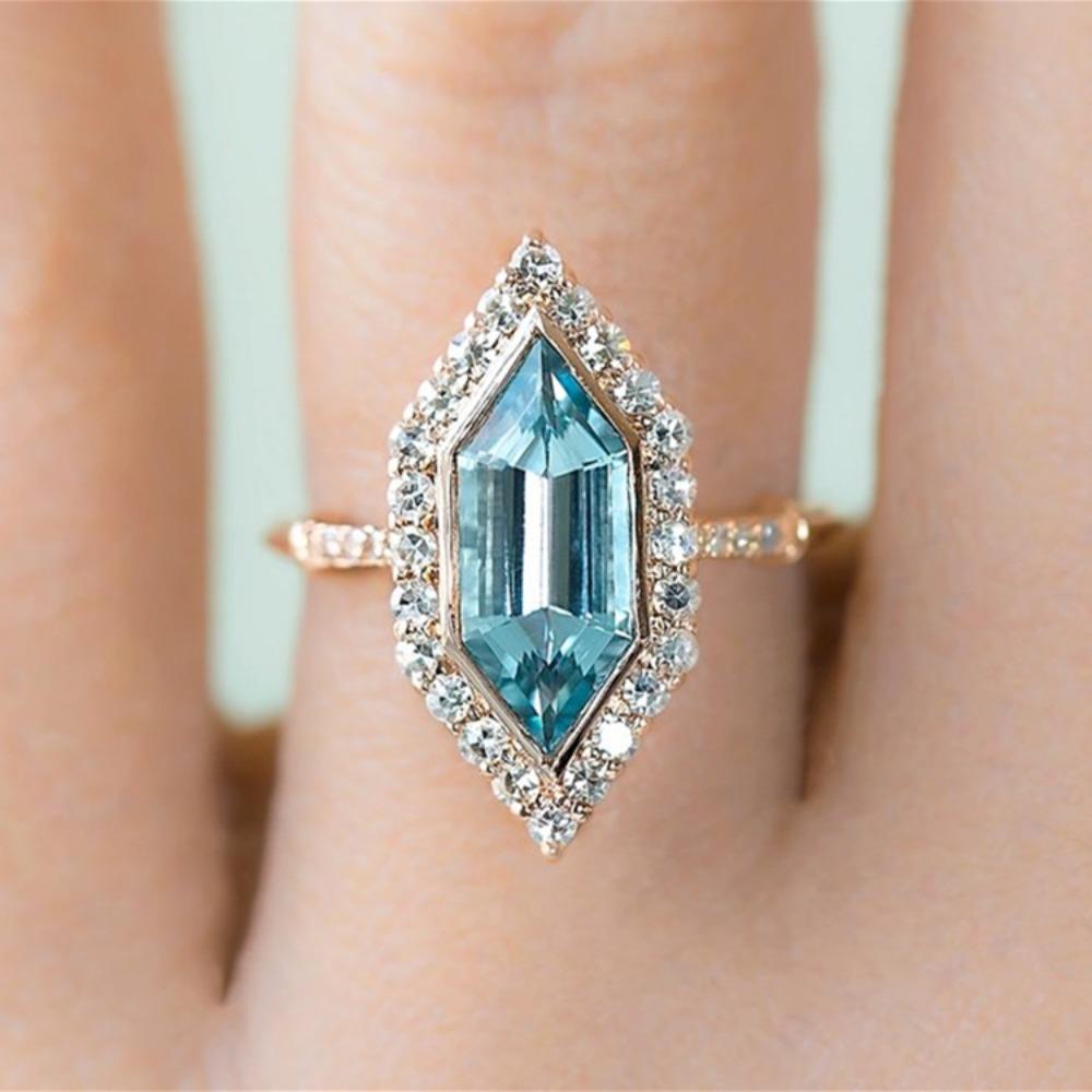 

Open Ring with Unique Sea Blue Topaz Engagement Ring Plated 18K Gold for Women no. 6 золотой