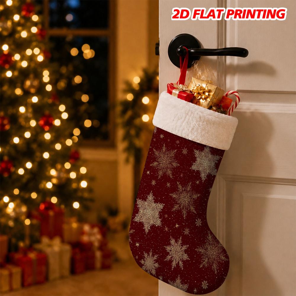 Christmas Decoration Fireplace Hanging Stocking 1pc 1pcs Christmas Stocking Hanging Decoration with Golden Sno