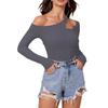Women's Pullovers Slim Temperament Slant Strapless Long Sleeve Irregular Knit Top