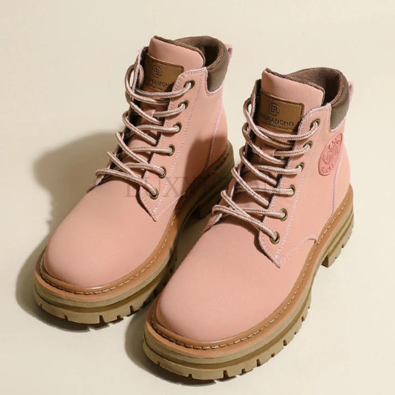 fashion Winter Women Boots Medium Heel Comfortable Ankle Ladies Boots Fashion Designer Shoes Solid Color  Lace-Up  Chaussure  Femme