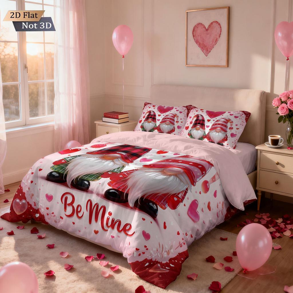 3pcs Valentine's Day romantic pink love goblin print coreless down duvet cover set multi size bedroom bedding holiday decoration