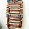 Elegant Women's Retro Print Denim Hoodie Dress - Soft, Comfortable Patchwork Design
