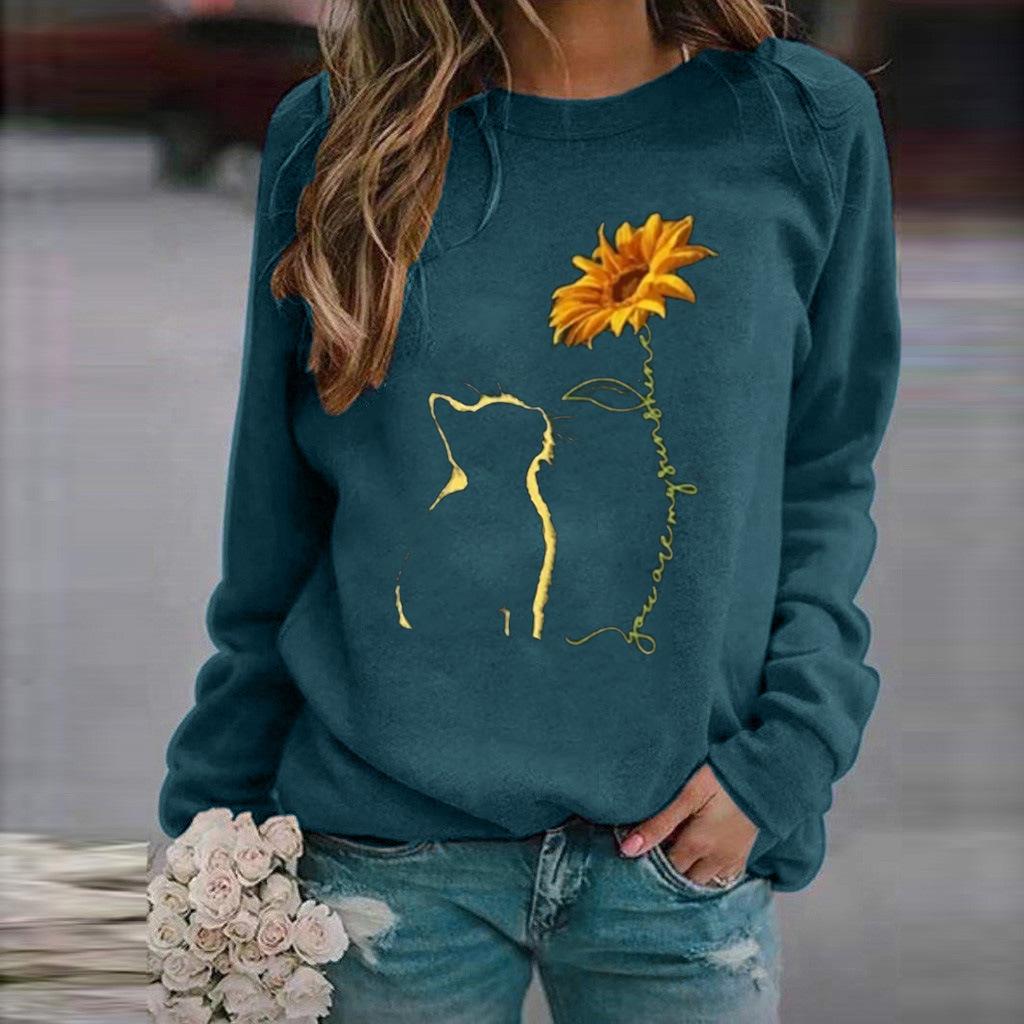 Women's Sweater Crew Neck Casual Loose Pullover Printed Long Sleeve Comfortable Long Sleeve T-Shirt
