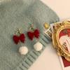 KADRUFI Women New Year Christmas Wine Red Velvet Bow Earrings Korean Fashion Girls White Plush Ball Dangle Earring Jewelry Gift