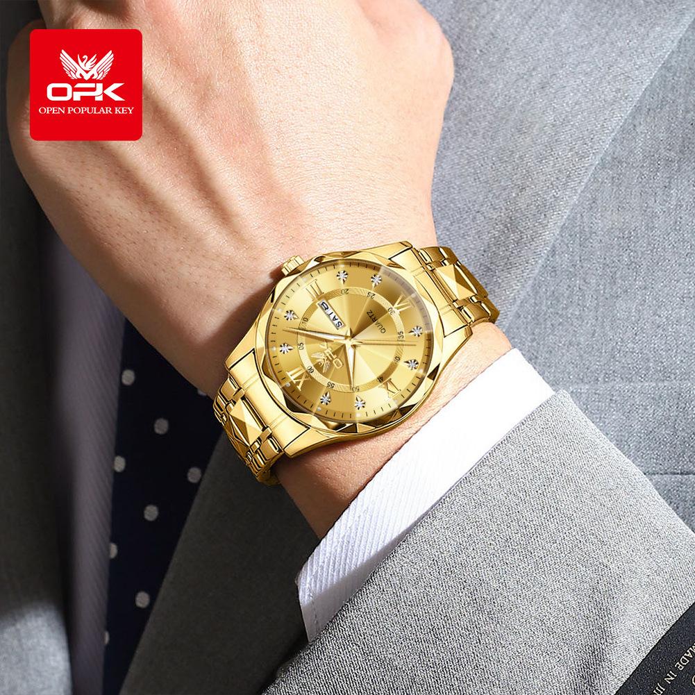 OPK Brand Original Men's Watches Waterproof Week Calendar Quartz Watch for Men Fashion Luminous Diamond Scale Watch
