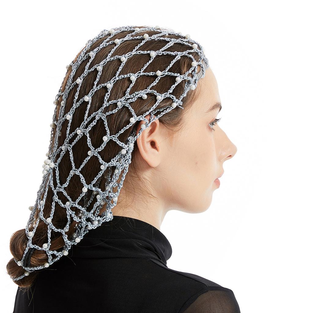 Handcraft Silk Crochet Turban Hat Knitted Hair Net with Artificial Pearl Designs Great for Daily Wear and Formal Event
