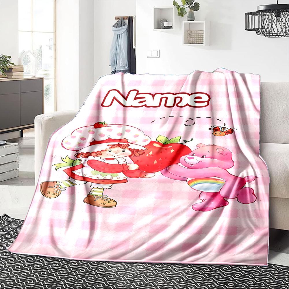 Manta de Fiesta Aventura en el Jardín de Tarta de Fresa con Nombre Personalizado Para Sofá Cama Manta de Felpa Acogedora Suave y Esponjosa Mantas Súper Suaves y Cálidas Para Otoño e Invierno 09