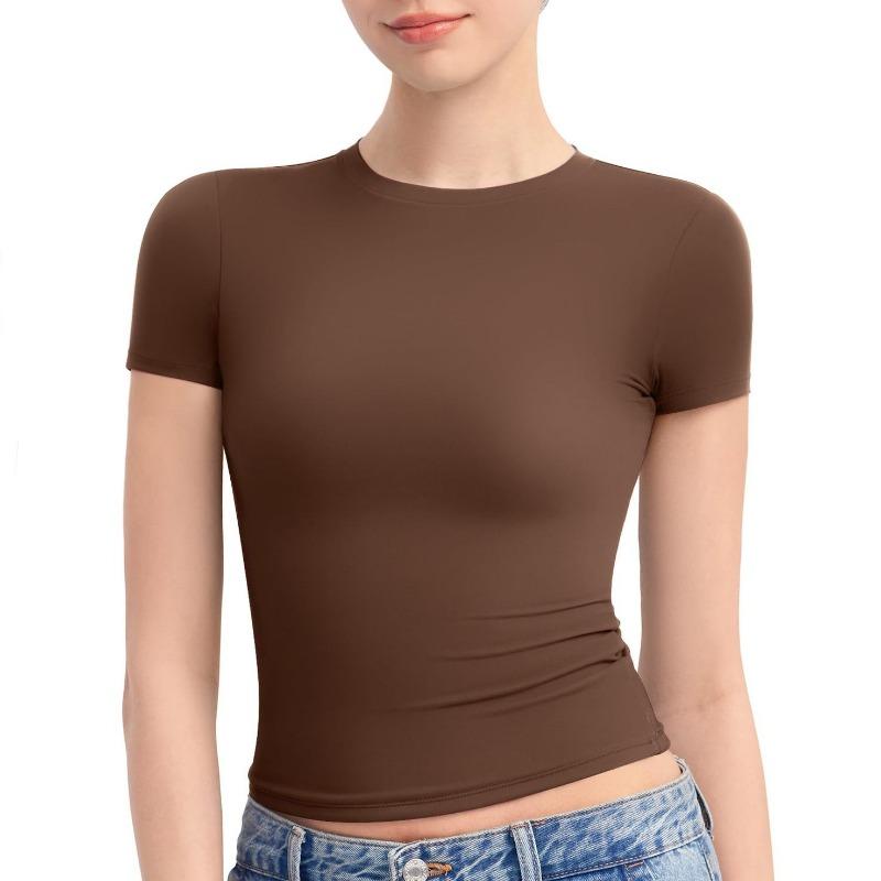 IHUASU Women's Tops Short Sleeve Summer Pleated Slim T-Shirt