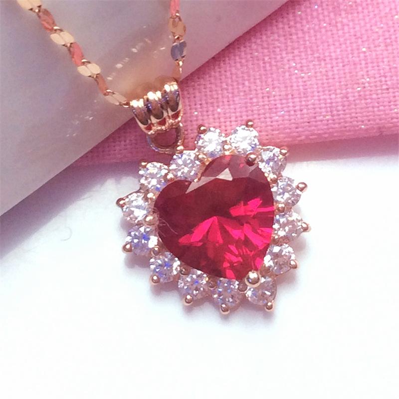 Exquisite Purple Gold Inlaid Redstone Peach Heart Pendant Plated Rose Gold Exquisite Versatile Russian 585 Colored Gold Necklace
