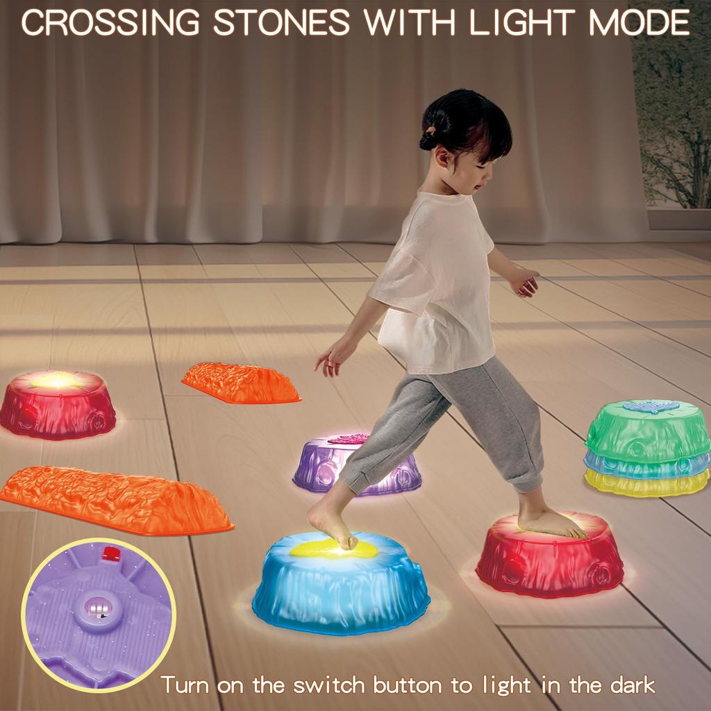 6/8Pcs Luminous Stepping Stones,Kid Sensory Training Toy Sensory Balance Board Toy Preschool Obstacle Course for Indoor Outdoor