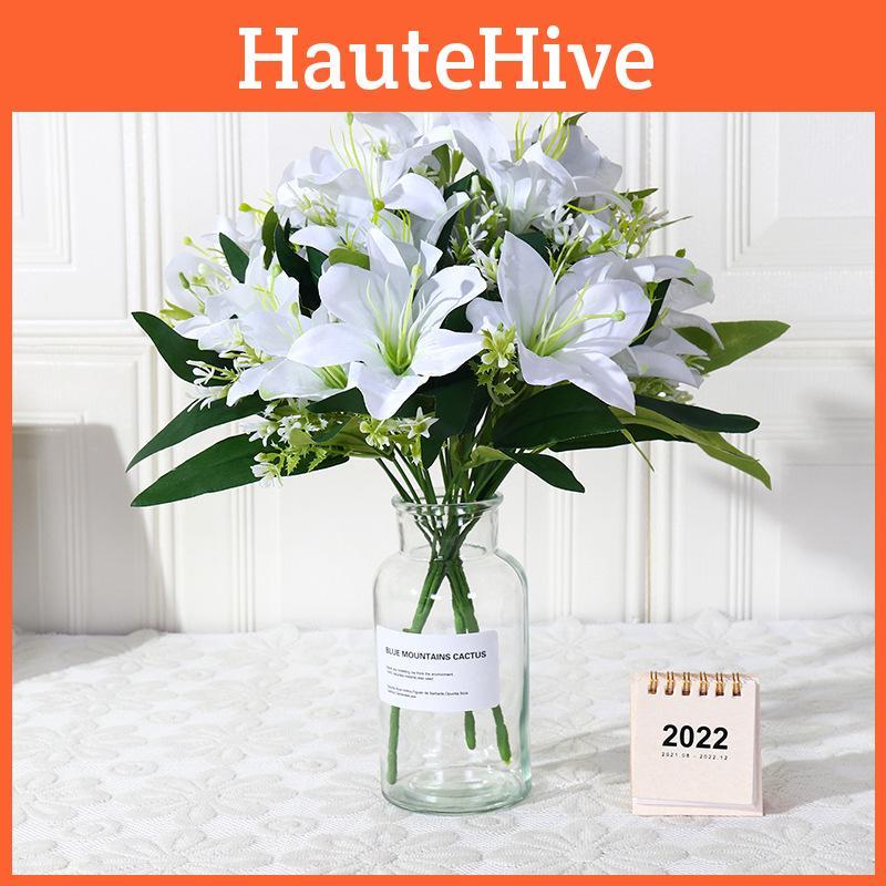 Flower Lily Silk Stems For Home Office Decor Gift For Valentines Day Christmas Party
