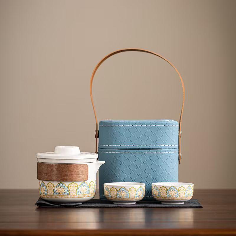 Travel tea set, one pot and four cups set, light luxury and convenient, high-end out-of-home advertising, business activities, gifts can be printed