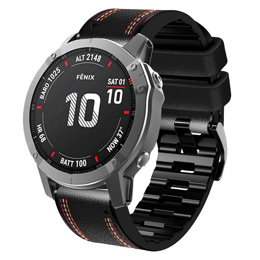 For Garmin Enduro/Tactix Delta/Tactix 7 Pro PU Leather Coated Silicone Watch Band 26mm Three-color Stitching Line Quick Release Sweatproof Strap