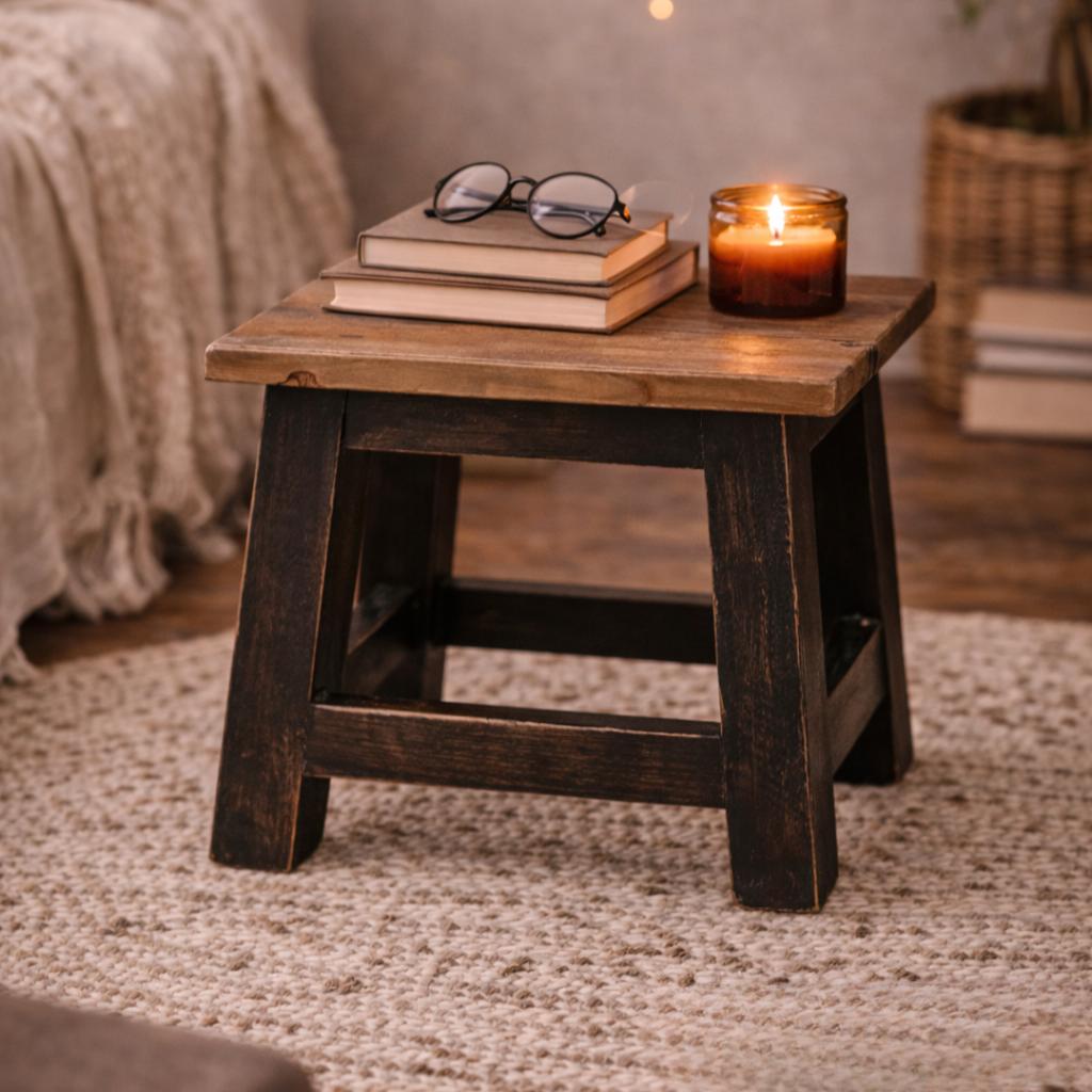 Wooden Chair Brown and Black Rustic Style Stool