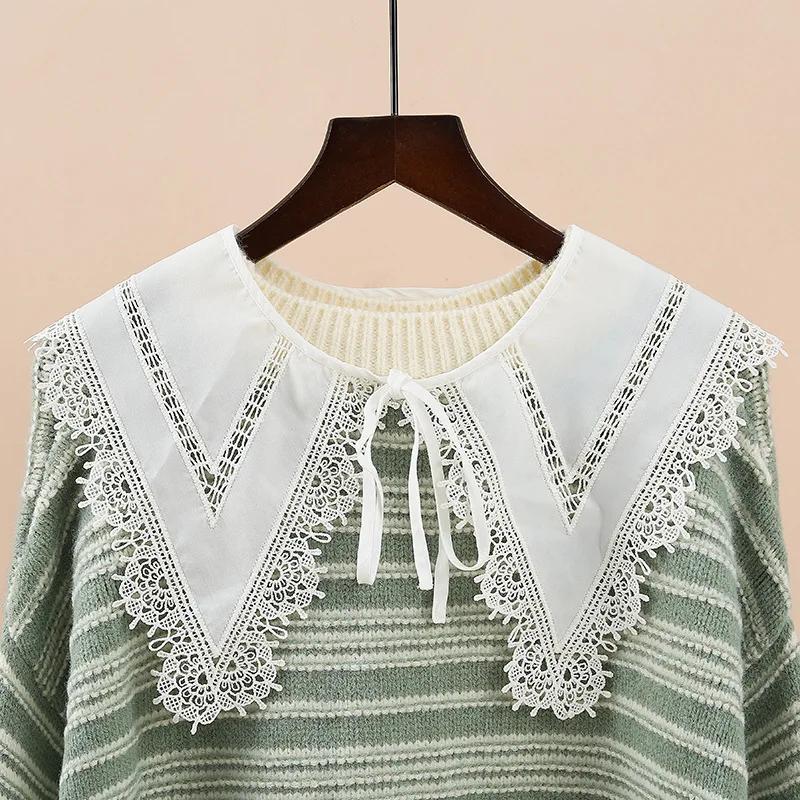 Bowknots Detachable Fake Collar Shawl for Women Sweater Blouse Lace Hollow Half Shirt Blouse False Collars Shawl