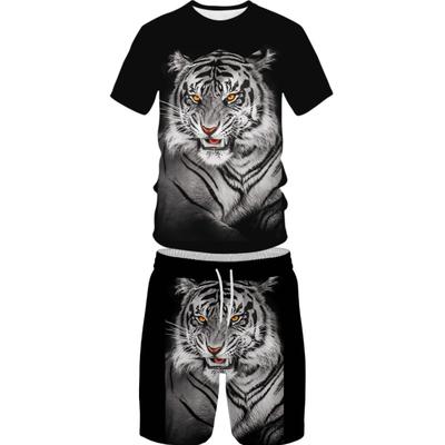Summer 3D Personalized Tiger Picture Quick Drying Breathable Ice Silk Five Point Shorts Short Sleeve T-shirt Set