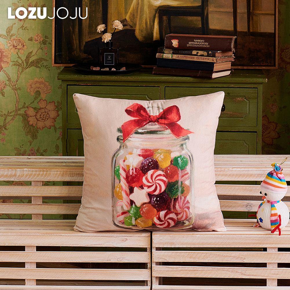 1PC LOZUJOJU Christmas Pillowcase Polyester Printed Comfortable Pillowcase Cushion Cover for Sofa Living Room Bedroom Home Decor Party Decor