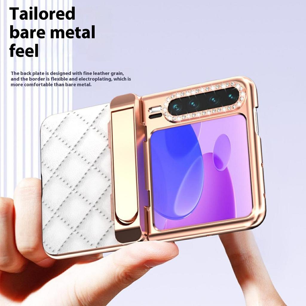 For Huawei Pura X Case with Kickstand Hinge Protection Rhombic Pattern PC+PU Phone Cover