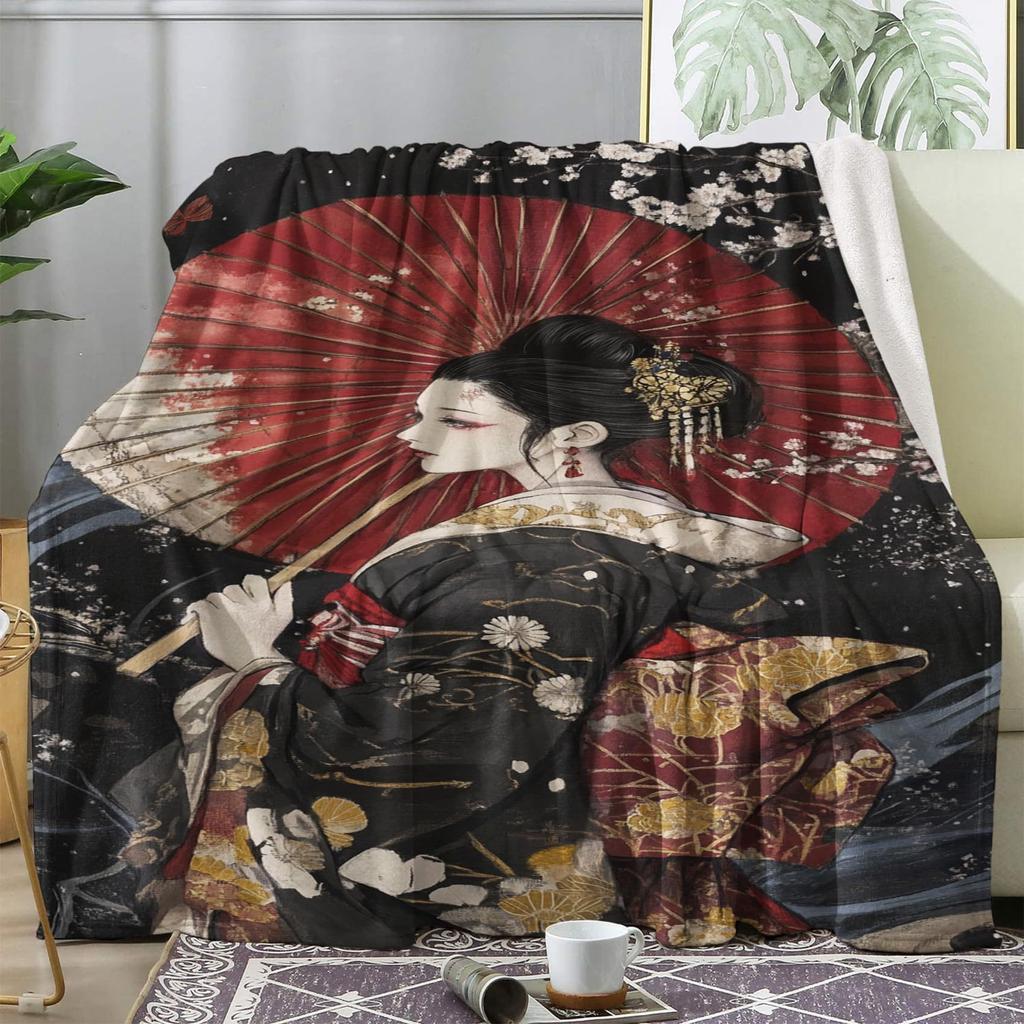 Series of Japanese Geishas Digital-printed Polyester Bedroom Velvet Flannel Cover Blanket Fleece Soft Cover Blankets for Beds