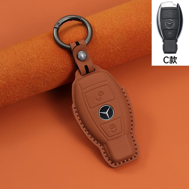 Suitable for new Mercedes-Benz key cases, genuine top-layer cowhide handmade car key pouch, smart full-cover car key holder