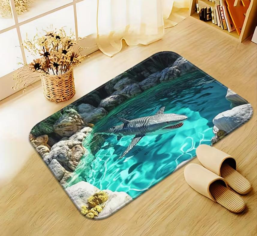 

Phantom Pool Shark HD Printed Carpet Kitchen Floor Mat Non Slip Bathroom Mat for Bathroom Living Room Entrance Outdoor Carpet 40X60cm