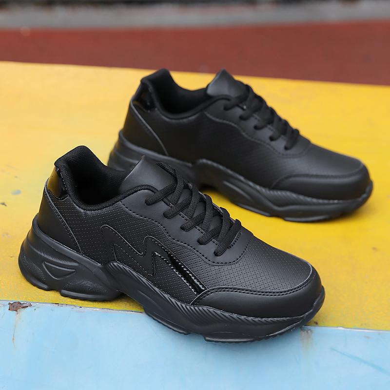 Fashion Black Running Shoes Leather Waterproof Athletic Sneakers Wear Resistant Women Walking Sport Shoes Comfortable Shoes