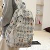 Little Bear Floral Print Youthful Nylon Student Backpack With Breathable Design For Daily Use