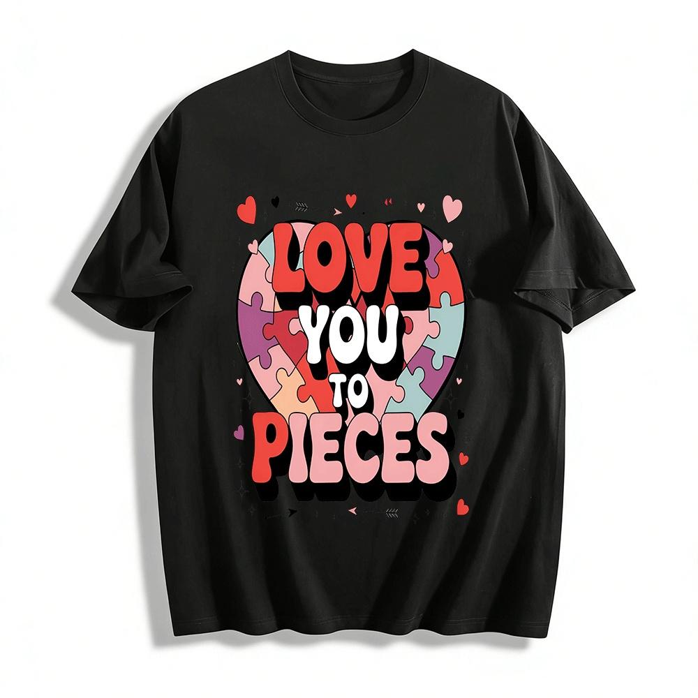 

Love You To Pieces Puzzle Heart Print Casual Couple T-Shirt Pure cotton T-shirt XXS