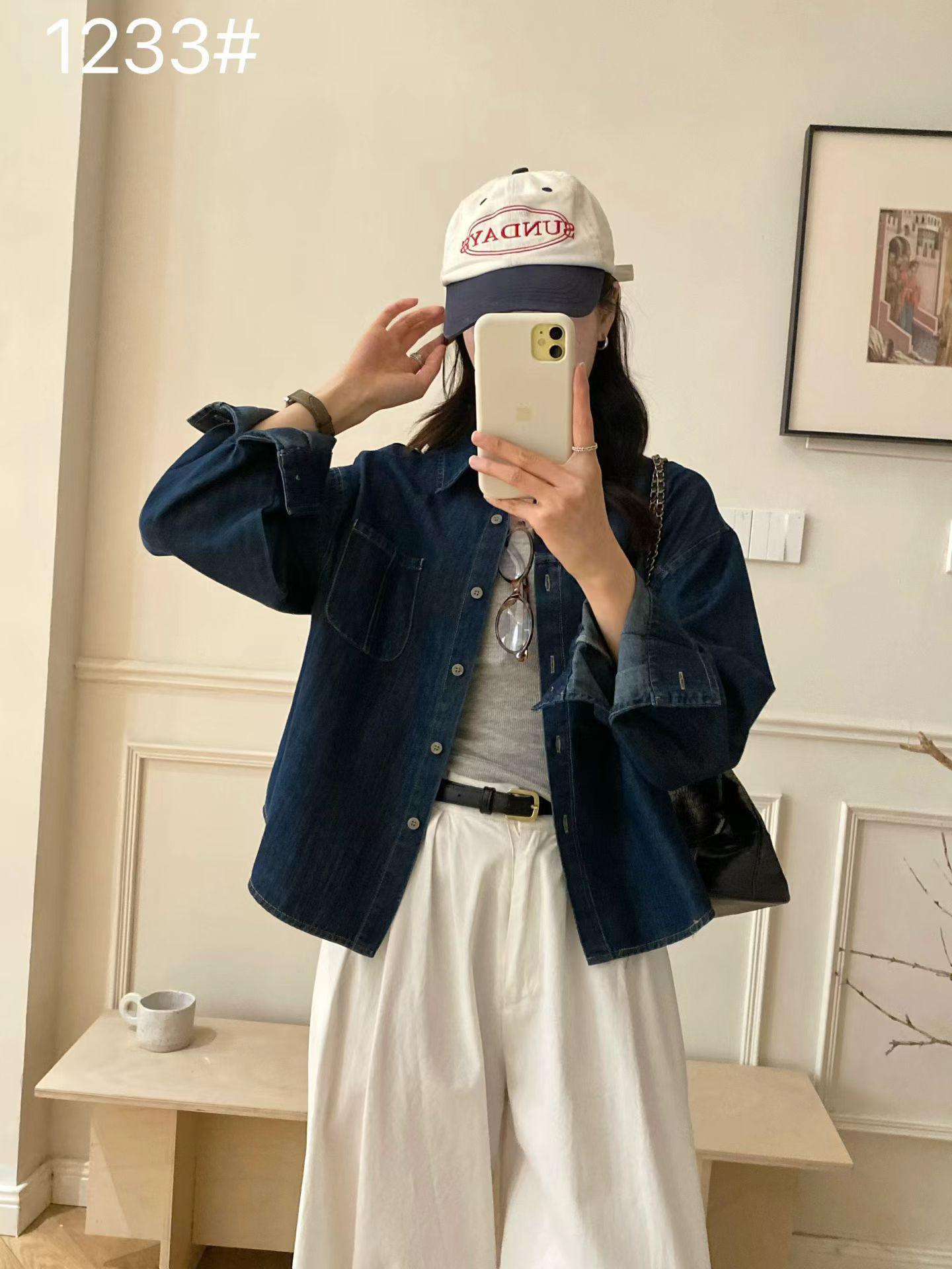 

Ретро свободная джинсовая рубашка в корейском стиле для женщин - Весенний однобортный топ для многослойного образа L (110-140) темно-синий