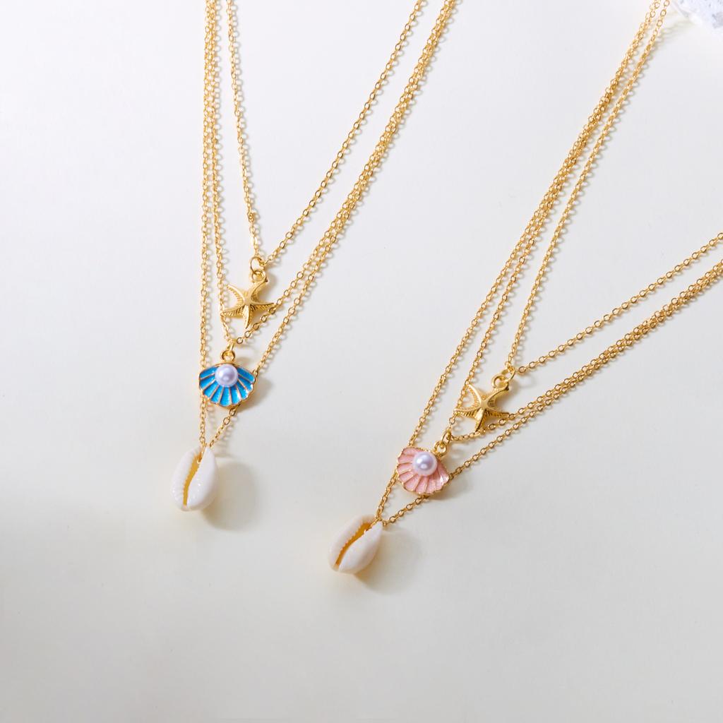 3Pcs Bohemian Conch Starfish Pendant Necklace For Women Conch Seashell Gold Color Metal Chain Choker Summer Beach Party Jewelry