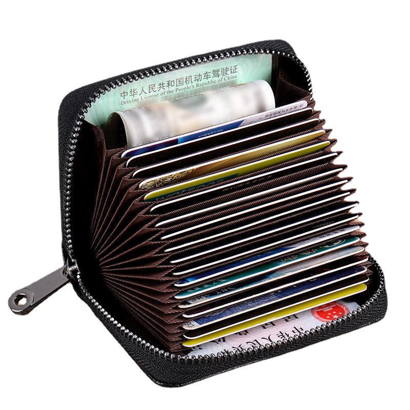 Minimalist Anti-Demagnetization & Anti-RFID Zipper Leather Card Holder with Large Capacity and Coin Purse