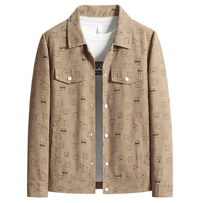 Plus Size Men's Trendy Corduroy Jacket - Spring/Autumn 2025, Loose Fit