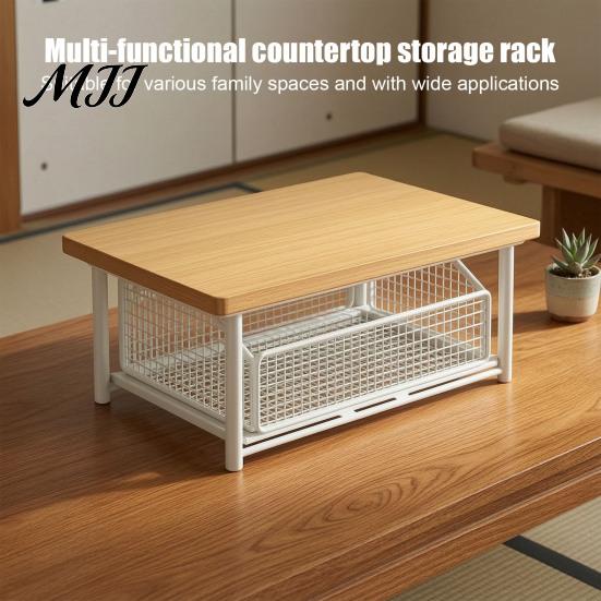 Space Saving Countertop Organizer Coffee Maker Storage Rack with Drawer, Wooden Metal Machine Stand Bar Organizer, Strong Load Bearing for