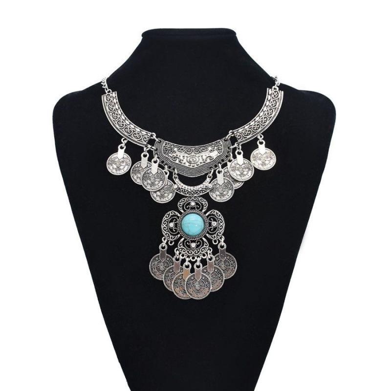 Retro Ethnic Style Alloy Collarbone Chain Hollow Flower Creative Necklace Bohemian Hanfu Ancient Clothing Neck Chain Necklace