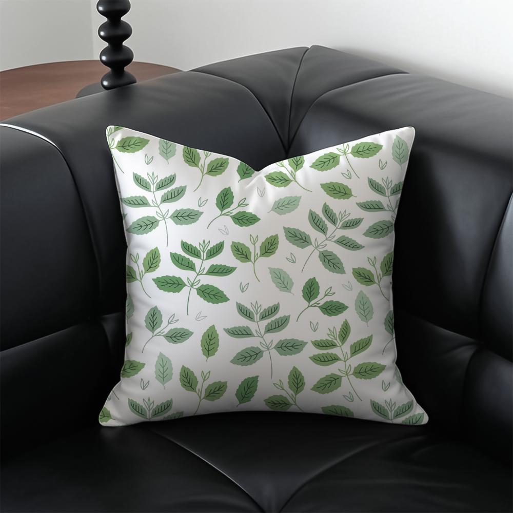 Modern Green Leaf Pillow Natural Style Cushion Cover Pillow Case Anti-Dustmite Invisible Zipper Silky Plush Cushion