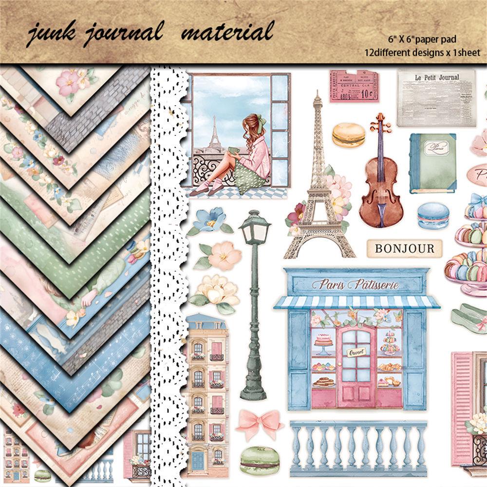 12 Sheets Retro Girl Diary Planner Collage Material Paper for DIY Stickers