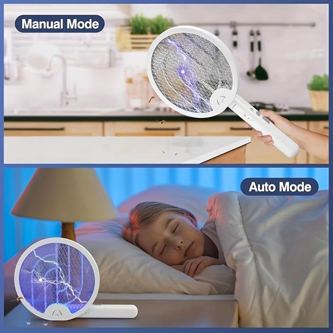 2-in-1 Electric Mosquito Swatter&rechargeable Mosquito Killer Lamp, 3-layer Safety Net, On/off Automatic Mode, High-voltage Insect Trap