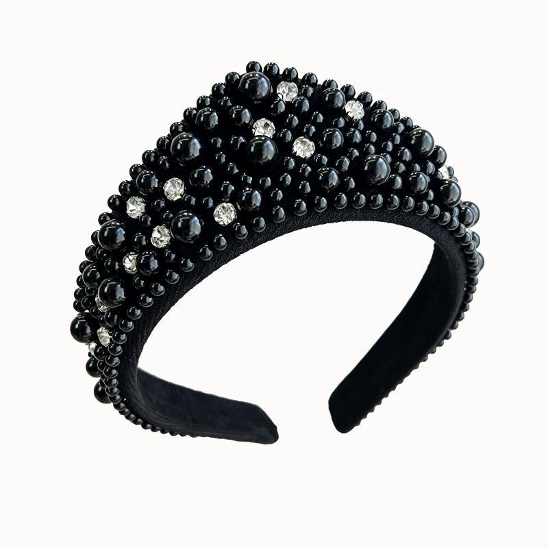 1Pcs Crystal Hairbands Luxurious Pearl Headbands Vintage Beaded Sponge Hair Hoop Handmade Anti-Slip Rhinestone Tiara Bridal