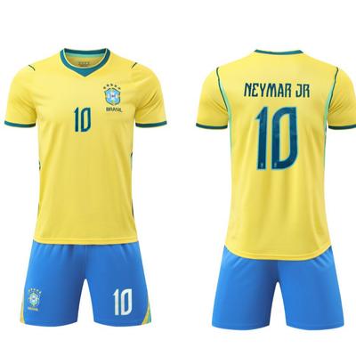 2627 Amarillo Principal Brasileño No. 10 Camisetas de Fútbol de Manga Corta de Secado Rápido para Niños y Adultos Número Estrella Camiseta Deportiva para Estudiantes