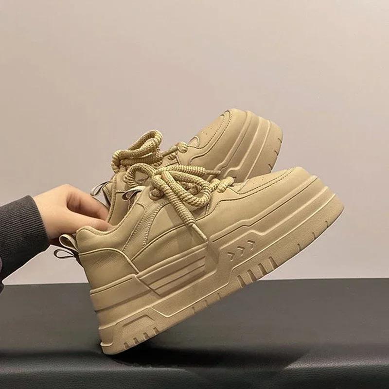 Women's Sneaker Spring Autumn Platform Small White Shoes Round Head Trend Lace-up Fashion Casual Sport Shoes Heightening Tennis