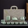 Mid-Autumn Festival Gifts Ru Kiln Tea Set Home Office Ceramic Gift Box Complete Set Tea Set Teapot Cover Bowl Full Set