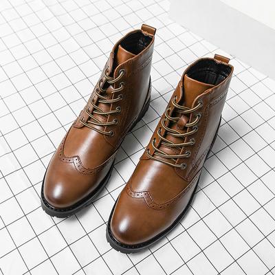 Winter Hot Selling Street Fashion Outdoor Workwear Shoes Thick Soled Men's High Top Shoes Lace Up Brown Ankle Boots for Men's