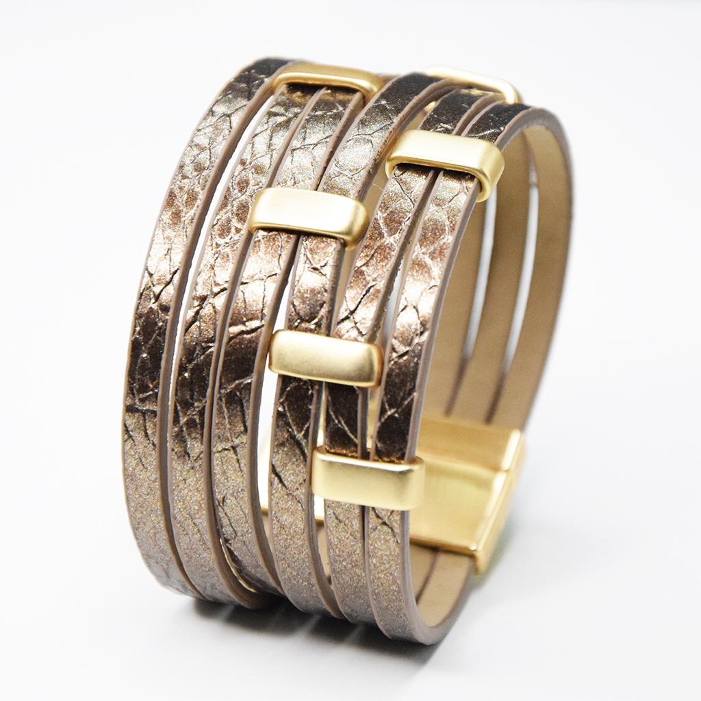 Bohemian Multi Layered PU Leather Bracelet Retro Magnetic Buckle Bangle