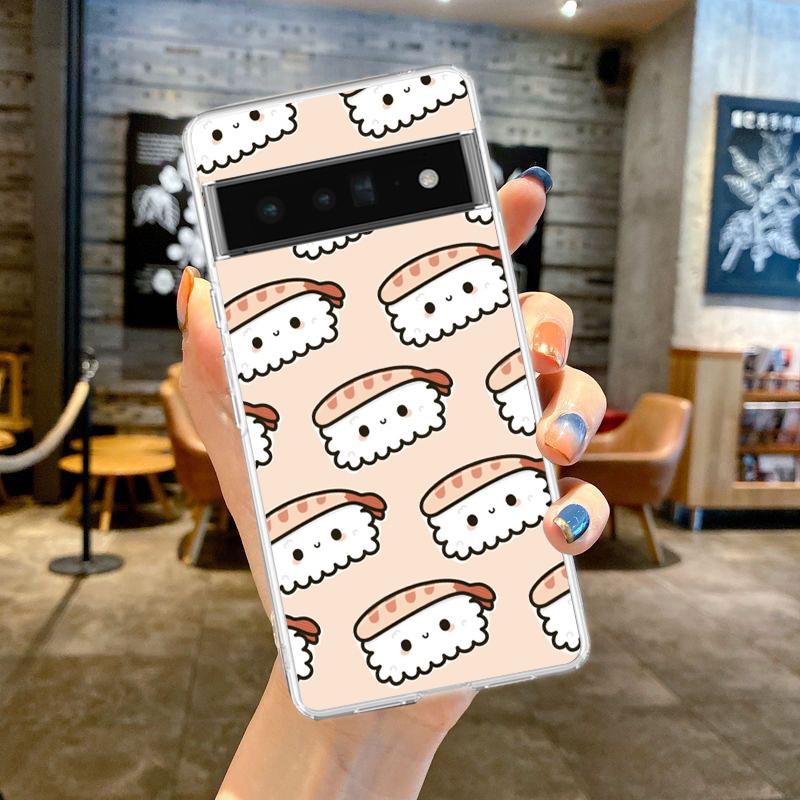 

Чехол для телефона Google Pixel 9 8 7 6 9A 8A 7A 6A 5 4 5A 4A 3A Pro XL Мягкий прозрачный ТПУ Прозрачная крышка Милый мультяшный Суши Google Pixel 8