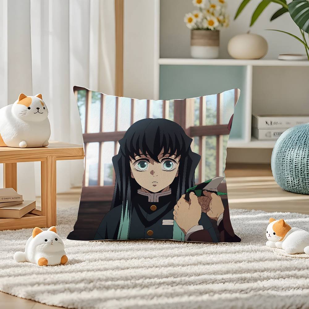 Demon Slayer Swordsmith Village Arc Anime Plush Pillow Cover Soft Short Plush Cushion Cover For Sofa Bedroom Home Decor Gift