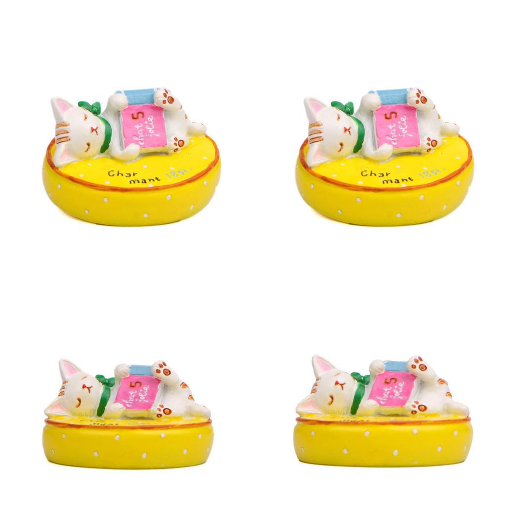 Lying Cat On A Cushion Reading A Book Resin Figurine For Living Room Decor