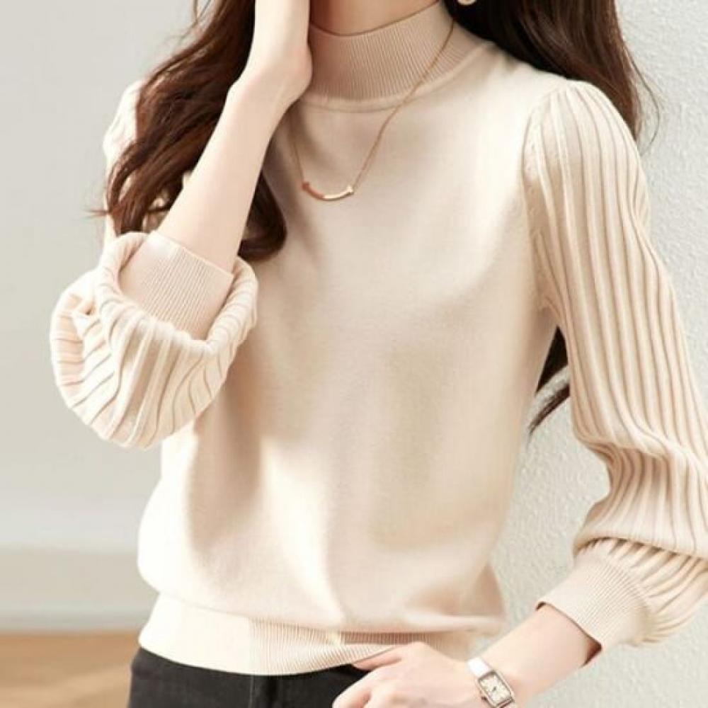 Navava Women Chic Volume Sleeve Long Sleeve Half Turtleneck Knit Nk2865
