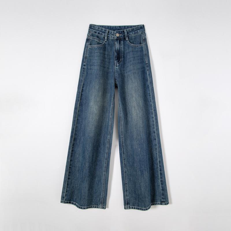 

Женские синие узкие джинсы Zhizhi с высокой талией и широкими штанинами, с горизонтальным карманом сзади, прямые, длиной до пола XL (61-66 kg)