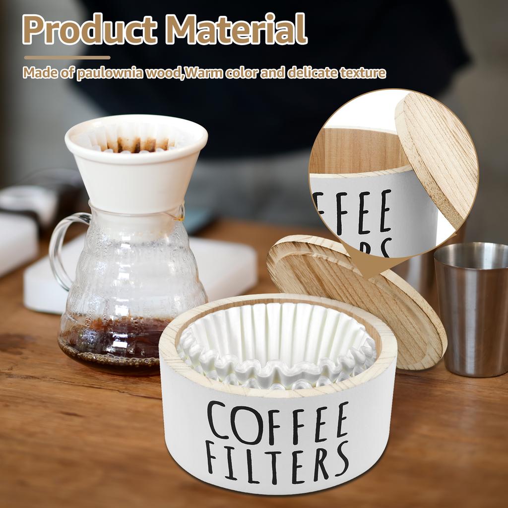 Wooden Coffee Filter Storage Container with Lid Multipurpose Sturdy Coffee Filter Dispenser for Coffee Shops and Households