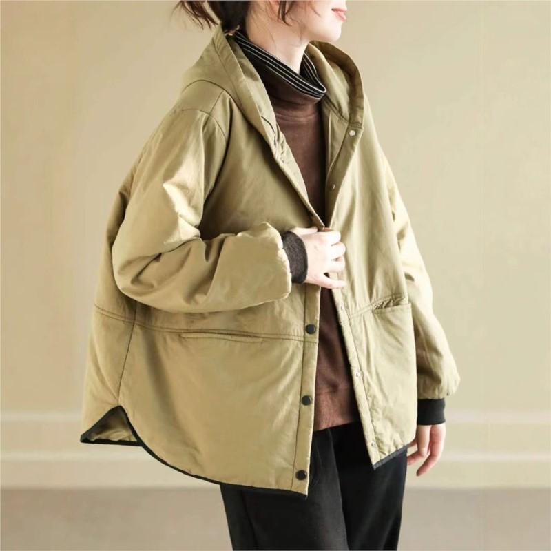 Johnature Nișă culoare solidă cu glugă largi ocazional îmbinare haină femeie la modă de iarnă cu mâneci lungi haină cu un singur piept